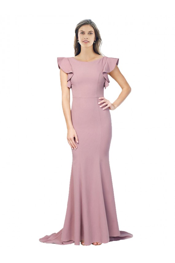 Stretch Crepe Low Back Sweep Train Round Neck Mermaid Formal Evening Gown / Prom Dress / Bridesmaid Dress Stockport