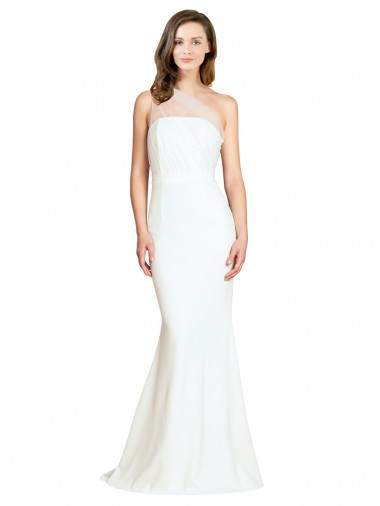 Stretch Crepe & Tulle Sweep Train One Shoulder Mermaid Formal Evening Gown / Bridesmaid Dress Stockport