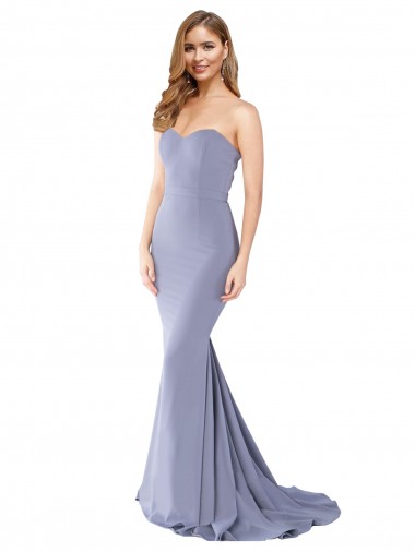 Stretch Crepe Low Back Long Sweetheart Smoke Blue Mermaid Formal Evening Gown / Prom Dress / Bridesmaid Dress Stockport