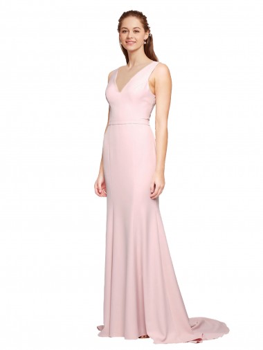 Stretch Crepe V-Back Sweep Train V-Neck A-Line Black Tie Evening Dress / Prom Dress / Bridesmaid Dress Stockport