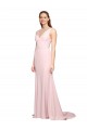 Stretch Crepe V-Back Sweep Train V-Neck A-Line Black Tie Evening Dress / Prom Dress / Bridesmaid Dress Stockport