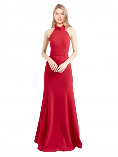 Stretch Crepe Open Back Long Halter Neck Red A-Line Formal Evening Gown / Prom Dress / Bridesmaid Dress Stockport