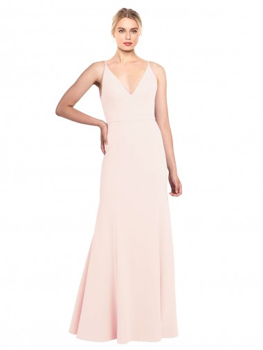 Stretch Crepe V-Back Long V-Neck Pink A-Line Formal Evening Gown / Prom Dress / Bridesmaid Dress Stockport