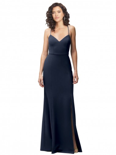 Stretch Crepe Criss Cross Back Long Spaghetti Straps Sheath Formal Evening Gown / Prom Dress / Bridesmaid Dress Stockport