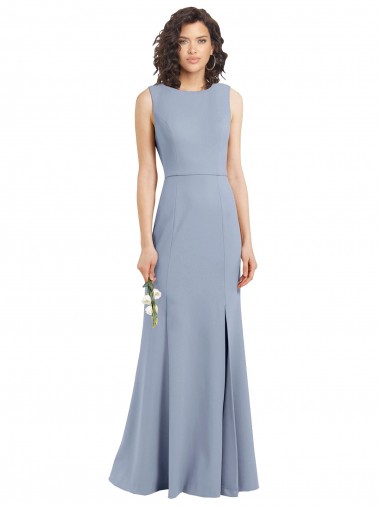 Stretch Crepe Open Back Long Boat Neck Sheath Bridesmaid Dress Stockport