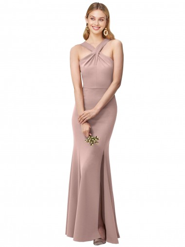 Stretch Crepe Criss Cross Back Long Halter Neck Sheath Prom Dress / Bridesmaid Dress Stockport