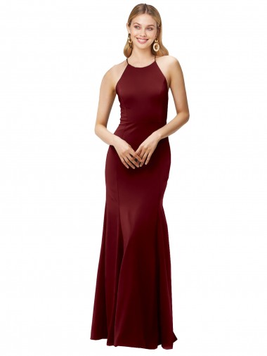 Stretch Crepe Criss Cross Back Long Halter Neck Mermaid Formal Evening Gown / Prom Dress / Bridesmaid Dress Stockport