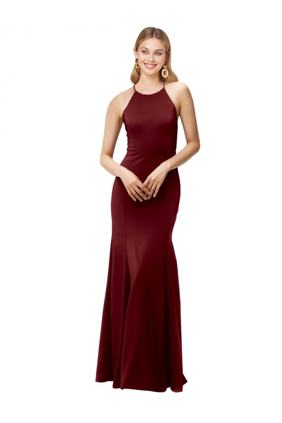 Stretch Crepe Criss Cross Back Long Halter Neck Mermaid Formal Evening Gown / Prom Dress / Bridesmaid Dress Stockport