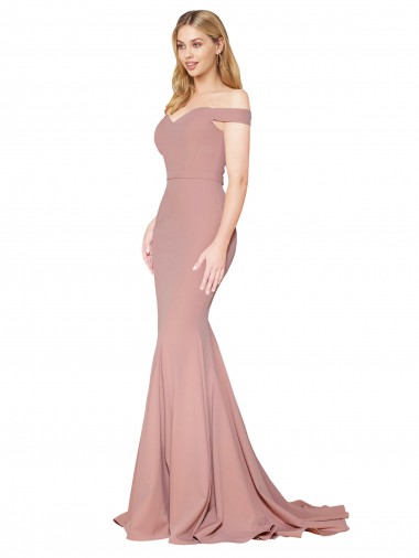 Stretch Crepe Sweep Train Off the Shoulder Mermaid Formal Evening Gown / Prom Dress / Bridesmaid Dress Stockport