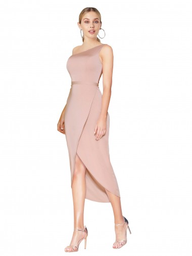 Stretch Crepe Knee Length One Shoulder Mermaid Formal Dress / Bridesmaid Dress Stockport