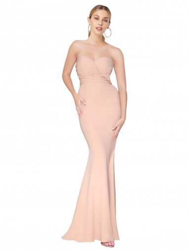 Stretch Crepe Long Sweetheart Nude Mermaid Formal Dress / Bridesmaid Dress Stockport