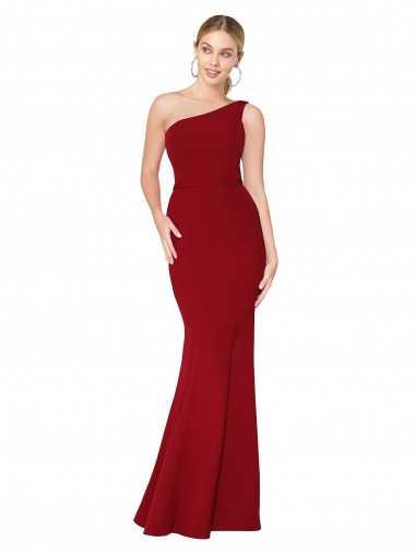 Stretch Crepe Long One Shoulder Burgundy Mermaid Formal Evening Gown / Prom Dress / Bridesmaid Dress Stockport