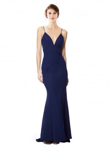 Stretch Crepe Open Back Long Spaghetti Straps Mermaid Formal Dress / Bridesmaid Dress Stockport