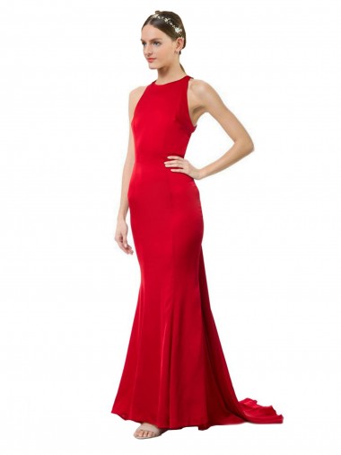 Stretch Crepe Open Back Long Halter Neck Mermaid Formal Evening Gown / Bridesmaid Dress Stockport