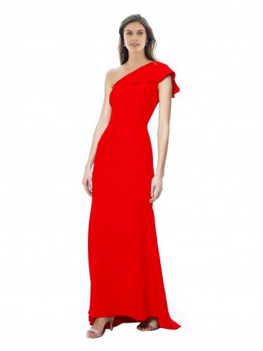 Stretch Crepe Long One Shoulder Red Mermaid Formal Dress / Bridesmaid Dress Stockport