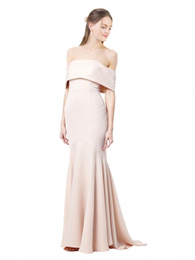 Stretch Crepe Long Off the Shoulder Nude Mermaid Formal Evening Gown / Prom Dress / Bridesmaid Dress Stockport