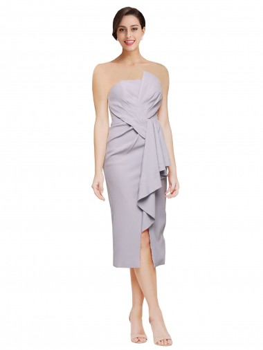 Stretch Crepe Low Back Cocktail Length Strapless Sheath High Low Evening Gown / Prom Dress / Bridesmaid Dress Stockport