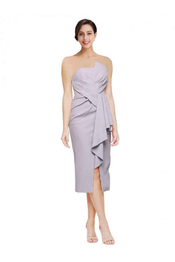 Stretch Crepe Low Back Cocktail Length Strapless Sheath High Low Evening Gown / Prom Dress / Bridesmaid Dress Stockport