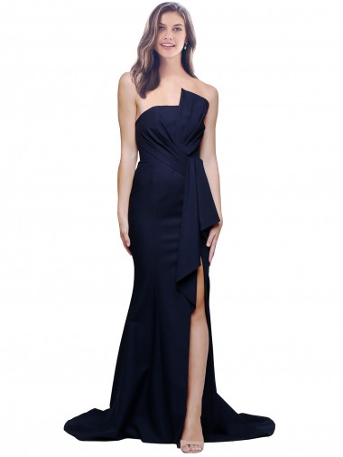 Stretch Crepe Low Back Sweep Train Strapless Sheath Semi Formal Evening Dress / Prom Dress / Bridesmaid Dress Stockport