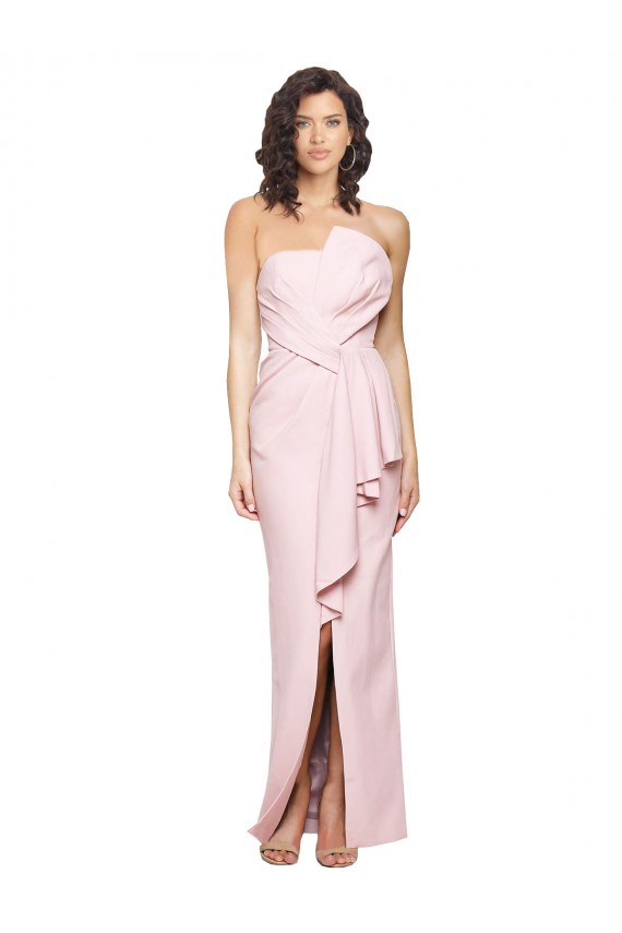Stretch Crepe Low Back Long Strapless Pink Sheath Formal Dress / Bridesmaid Dress Stockport