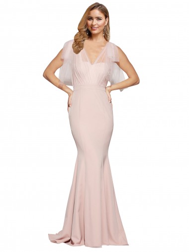 Stretch Crepe & Tulle Low Back Long Sweetheart Sheath Formal Dress / Bridesmaid Dress Stockport