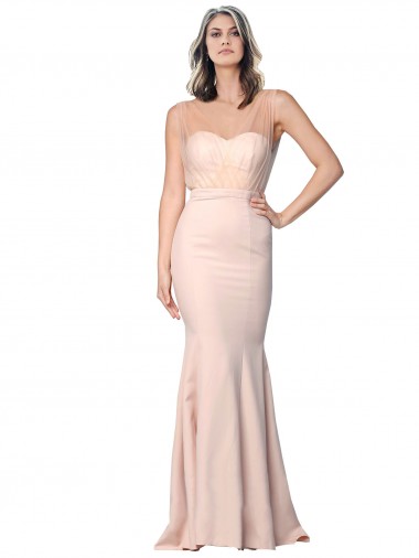 Stretch Crepe & Tulle Low Back Long Sweetheart Sheath Formal Evening Gown / Prom Dress / Bridesmaid Dress Stockport
