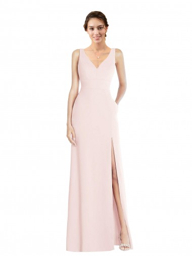 Stretch Crepe Low Back Long V-Neck A-Line Black Tie Evening Dress / Prom Dress / Bridesmaid Dress Stockport