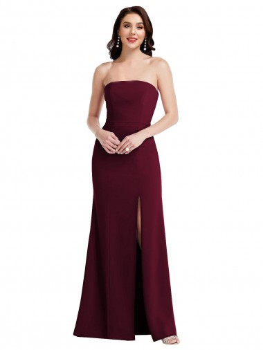 Stretch Crepe Long Strapless Burgundy Gold Trumpet Semi Formal Evening Dress / Prom Dress / Bridesmaid Dress Stockport