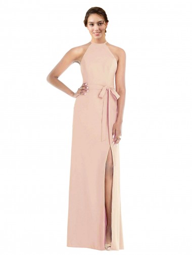 Stretch Crepe Criss Cross Back Long Halter Neck Nude Trumpet Formal Evening Gown / Prom Dress / Bridesmaid Dress Stockport