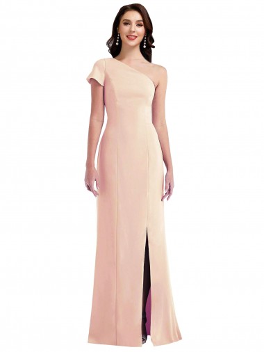 Stretch Crepe Long One Shoulder Nude Trumpet Formal Evening Gown / Prom Dress / Bridesmaid Dress Stockport