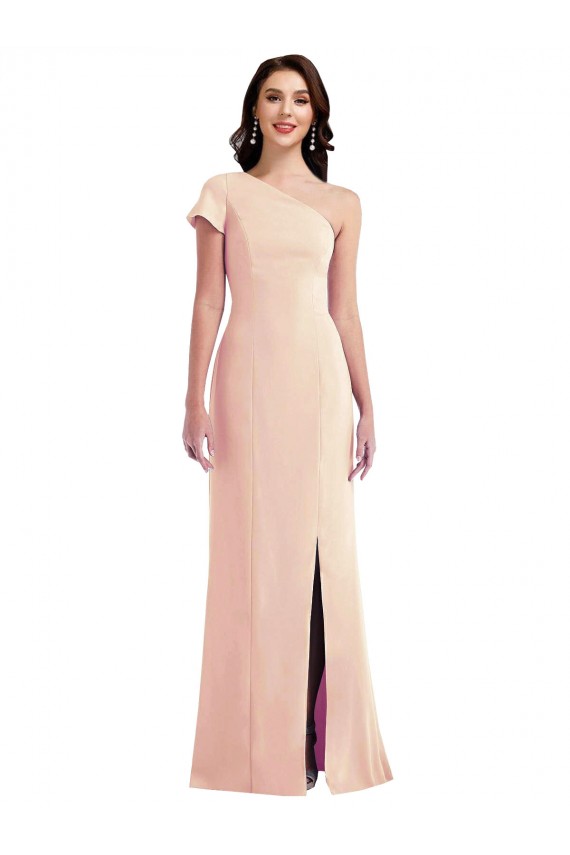 Stretch Crepe Long One Shoulder Nude Trumpet Formal Evening Gown / Prom Dress / Bridesmaid Dress Stockport