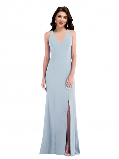 Stretch Crepe Criss Cross Back Long V-Neck Trumpet Evening Dress / Bridesmaid Dress Stockport