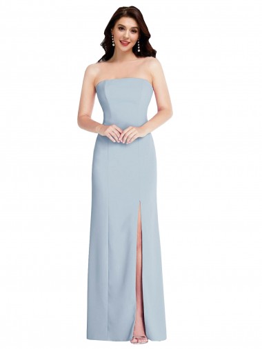 Stretch Crepe Low Back Long Strapless Light Sky Blue A-Line Formal Evening Gown / Prom Dress / Bridesmaid Dress Stockport