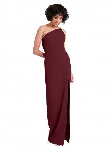 Stretch Crepe Long One Shoulder Burgundy Gold Sheath Formal Evening Gown / Prom Dress / Bridesmaid Dress Stockport