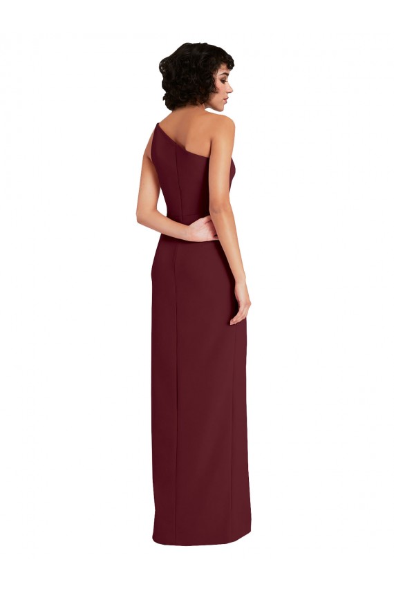 Stretch Crepe Long One Shoulder Burgundy Gold Sheath Formal Evening Gown / Prom Dress / Bridesmaid Dress Stockport