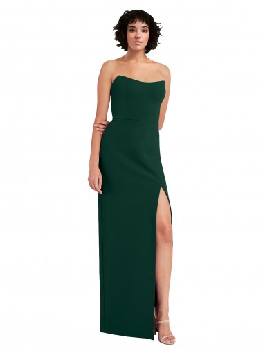 Stretch Crepe Low Back Long Scoop Neck Midnight Green Sheath Formal Evening Gown / Prom Dress / Bridesmaid Dress Stockport