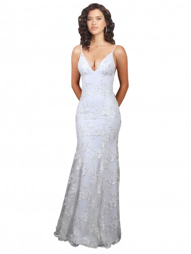 Stretch Crepe & Sequin Tulle Backless Long V-Neck White Mermaid Formal Evening Gown / Prom Dress / Bridesmaid Dress Stockport