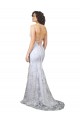 Stretch Crepe & Sequin Tulle Backless Long V-Neck White Mermaid Formal Evening Gown / Prom Dress / Bridesmaid Dress Stockport