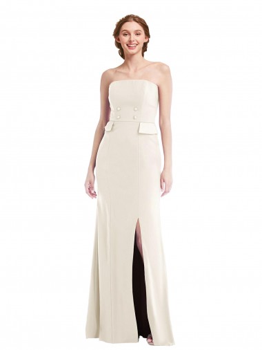 Stretch Crepe Long Strapless Ivory Trumpet Semi Formal Evening Dress / Prom Dress / Bridesmaid Dress Stockport