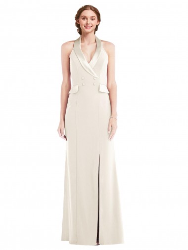 Stretch Crepe Low Back Long Halter Neck Trumpet Semi Formal Evening Dress / Prom Dress / Bridesmaid Dress Stockport