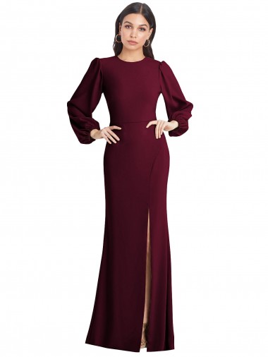 Stretch Crepe Open Back Long Bateau Neck Burgundy Gold Trumpet Formal Dress / Bridesmaid Dress Stockport