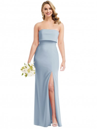 Stretch Crepe Low Back Long Strapless Light Sky Blue Trumpet Semi Formal Evening Dress / Prom Dress / Bridesmaid Dress Stockport
