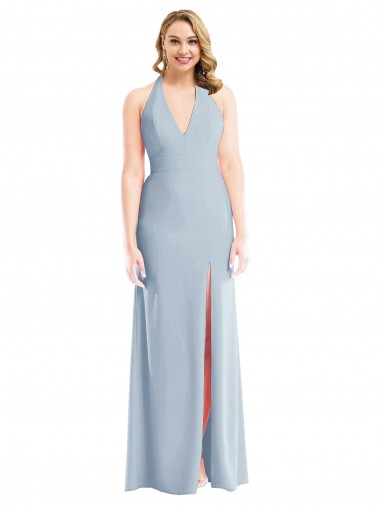 Stretch Crepe Open Back Long Halter Neck Trumpet Bridesmaid Dress / Evening Dress Stockport