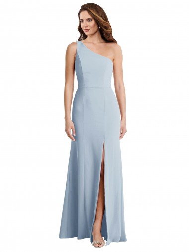 Stretch Crepe Long One Shoulder Light Sky Blue Trumpet Formal Evening Gown / Prom Dress / Bridesmaid Dress Stockport
