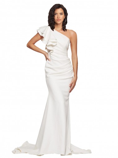 Stretch Crepe Sleeveless One Shoulder Ivory Sheath Semi Formal Evening Dress / Prom Dress / Bridesmaid Dress Stockport