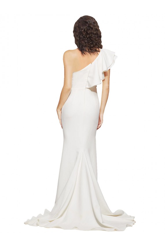 Stretch Crepe Sleeveless One Shoulder Ivory Sheath Semi Formal Evening Dress / Prom Dress / Bridesmaid Dress Stockport