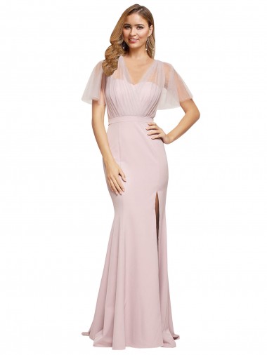 Stretch Crepe & Tulle Low Back Long One Shoulder Sheath Formal Evening Gown / Prom Dress / Bridesmaid Dress Stockport