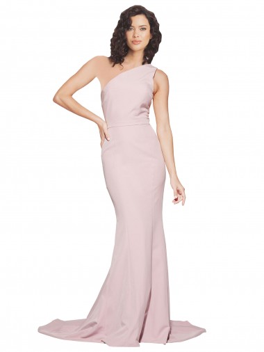 Stretch Crepe Sweep Train One Shoulder Mauve Sheath Semi Formal Evening Dress / Prom Dress / Bridesmaid Dress Stockport