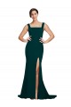Stretch Crepe Sweep Train Square Neck Midnight Green Sheath Semi Formal Evening Dress / Prom Dress / Bridesmaid Dress Stockport