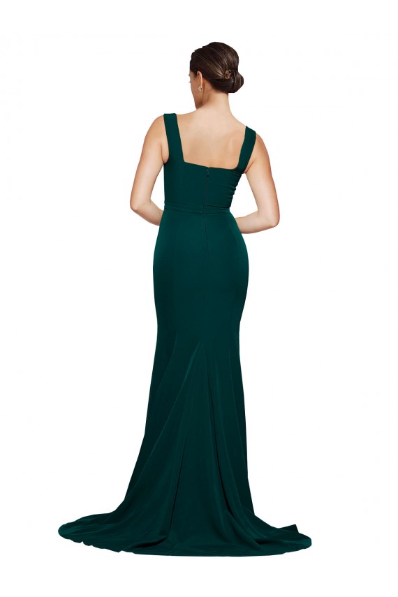 Stretch Crepe Sweep Train Square Neck Midnight Green Sheath Semi Formal Evening Dress / Prom Dress / Bridesmaid Dress Stockport